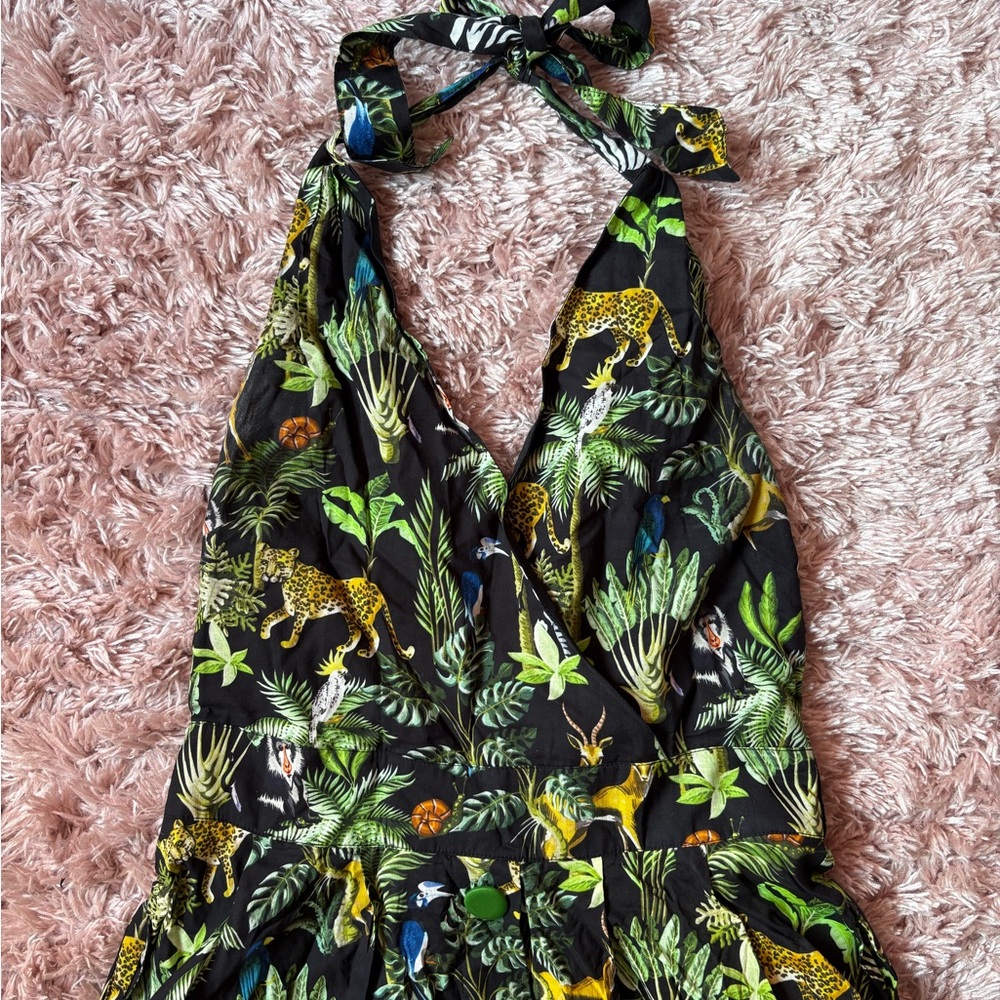 Unique Vintage Tropical Jungle Print Halter Dress - Picture 7 of 8